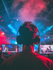 Aufkleber - Cyberpunk Esports Immersion Gen Z Gaming Professional in High-Intensity Digital Arena - Next-Gen Performance and Technological Entertainment Experience