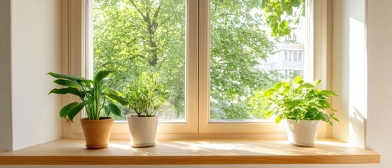 Poster - Biophilic Sanctuary Minimalist Window Wellness with Indoor Green Design - Natural Light Meets Urban Serenity in Modern Residential Comfort