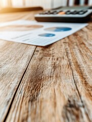 Leinwandbilder - Minimalist Financial Analysis Close-Up Textured Wooden Surface with Business Analytics Report and Calculator - Strategic Data Visualization for Modern Entrepreneurs