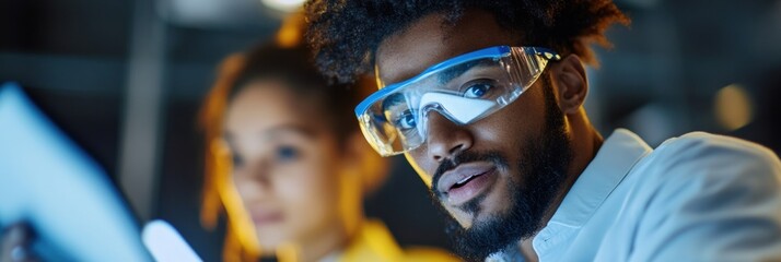 Aufkleber - Future of Work Innovative Multicultural Tech Professionals in Advanced Safety Eyewear, Collaborative Digital Workspace Driving Next-Gen Industry Transformation