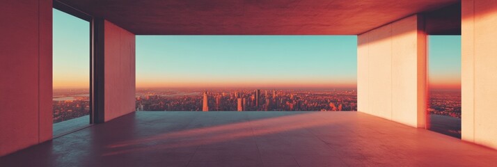 Leinwandbilder - Liminal Urban Horizons Minimalist Concrete Panorama Revealing Futuristic Workspace Design with Expansive Cityscape Connectivity and Architectural Transparency