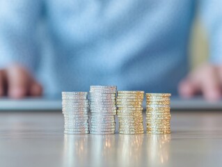 Poster - Minimalist Wealth Visualization Strategic Investment Analysis with Metallic Coin Stacks - Dynamic Financial Growth and Precision Wealth Management for Digital Entrepreneurs