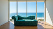 © Dun Dun - Oceanfront Serenity: Teal Chaise Lounge & Coastal View AI Generated