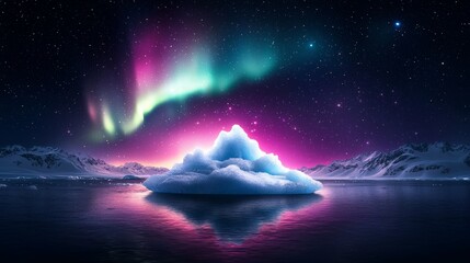 Wall Mural - Majestic iceberg illuminated by northern lights in a serene landscape