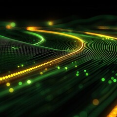 Wall Mural - nature conservation concept. abstract light trails in vibrant green and yellow hues.