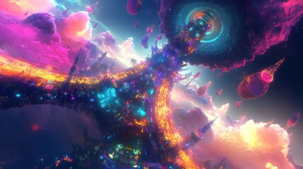 Wall Mural - Fantastic celestial scene featuring ethereal clouds and cosmic structures