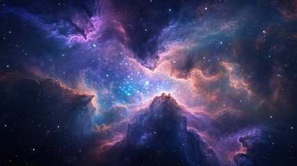 Wall Mural - Colorful space nebula with stars scattered across a dark background