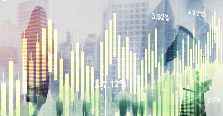 Wall Mural - stock chart wit blue bars, reflecting market trends on grid background
