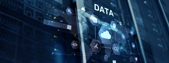 Wall Mural - Cloud server and computing, data storage and processing on server background