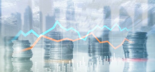 Wall Mural - universal financial stock trading graph chart diagram business finance concept double exposure mixed