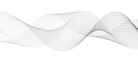 Poster - Minimalist abstract wave design consisting of smooth, flowing black and gray lines on a white background. Modern digital and geometric  technology themes & data visualizations, scientific concept
