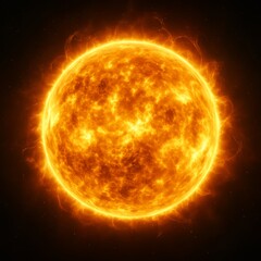 Wall Mural - Bright and Fiery Sun Against Black Background with Flare Effects