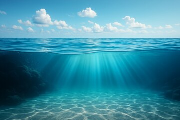 Wall Mural - Serene Underwater Scene with Sunlight and Tranquil Ocean Waves