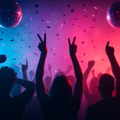 Wall Mural - Celebration with Colorful Lights and Energetic Crowd at a Party