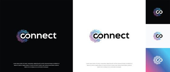Technology connection logo design. Technology connection logo template. Technology logo symbol icon	