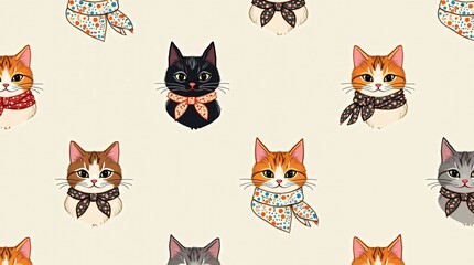 Naklejka na meble Colorful patterned cats wearing scarves in a whimsical design on a light background
