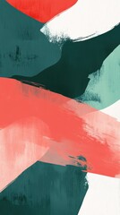 Leinwandbilder - Dynamic Abstract Composition with Brushstroke Texture and Vibrant Colors of Coral, Teal, White, and Dark Green