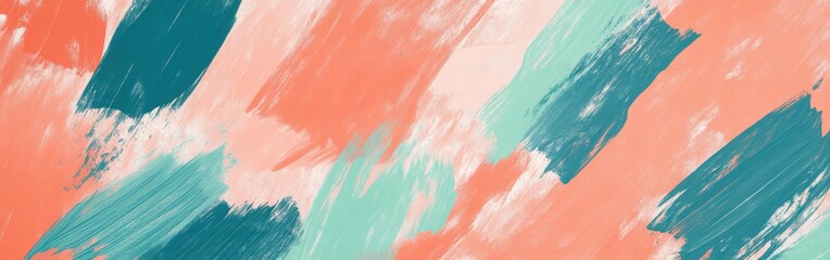 Fototapete - Abstract background of angled pencil stroke pattern in coral, teal, and white, creating a soft, painterly texture suitable for des