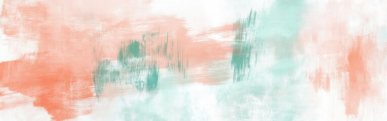 Fototapete - Abstract pencil strokes splotches in uneven mint and peach color on a white canvas background