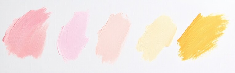 Aufkleber - Pastel Pink and Yellow Brush Strokes on White Canvas - Artistic Texture Background