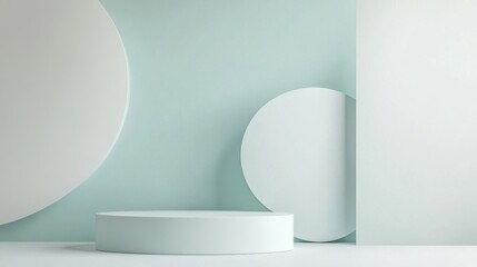 Poster - Minimalist abstract background with smooth gradient from pale mint green to white and light geometric shapes
