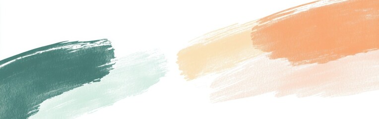 Leinwandbilder - Minimalist white background with soft pencil strokes featuring a delicate blend of green, peach, and cream hues, perfect for addin
