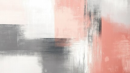 Leinwandbilder - Abstract Painting with Pink, Gray, and White Brushstrokes in a Minimalist Composition