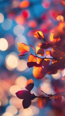 Leinwandbilder - Abstract Autumnal Warmth: Bokeh Background with Fiery Leaves and Glowing Light for Seasonal Designs