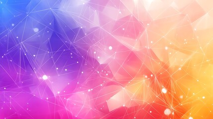 Aufkleber - Abstract Geometric Polygonal Network with Connected White Lines and Dots on Colorful Backdrop