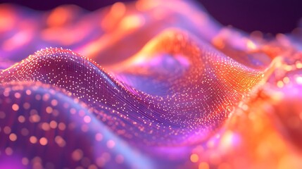 Poster - Abstract Mesh Network with Glowing Nodes, Violet & Orange Hues, Modern Tech Design