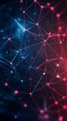 Poster - Abstract Network Background with Red and Blue Glowing Nodes and Lines Overlay