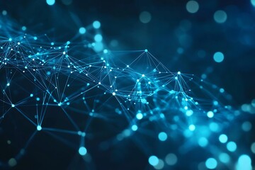 Fototapete - Abstract Plexus Network with Interconnected Nodes and Lines on Blue Background