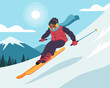 © Chavis - Flat style Winter skiing on ski slope cartoon illustration