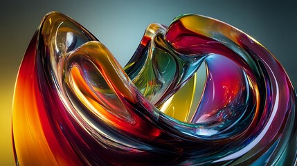 Abstract Glass Sculpture with Vibrant Color Swirls