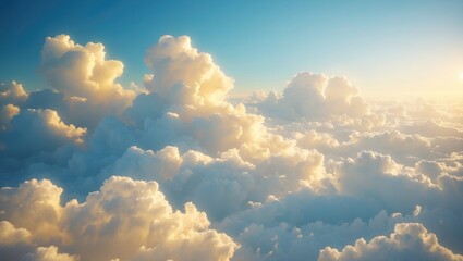 Wall Mural - the morning sky shines brightly and clearly, adorned with soft, fluffy clouds illuminated by golden 