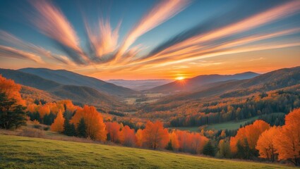 Poster - Stunning sunset over the landscape. Striking sky.