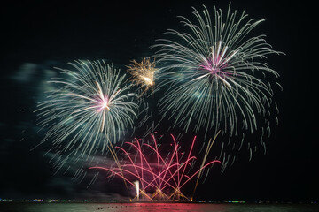multicolored fireworks exploding over water
