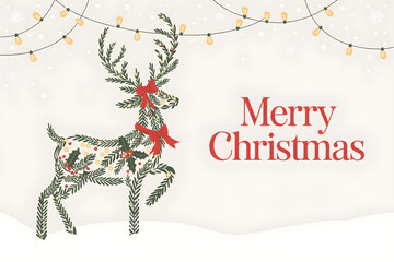Wall Mural - christmas reindeer shaped from pine branches celebrating christmas eve