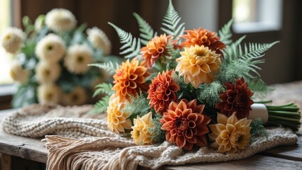 Aufkleber - Chrysanthemums arranged in a bouquet with a hazy background.