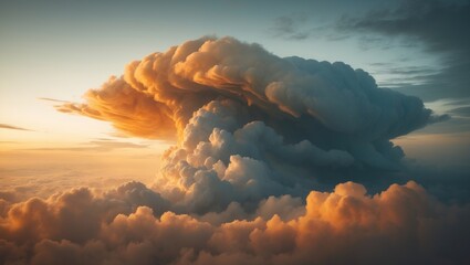 Fototapete - A stunning twilight sky featuring dark clouds and streaks of orange light.