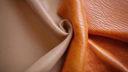 Aufkleber - Detailed close-up of natural, real solid orange leather texture, macro perspective. Matte leatherette structure, synthetic skin with an embossed finish. Background, wallpaper, backdrop.