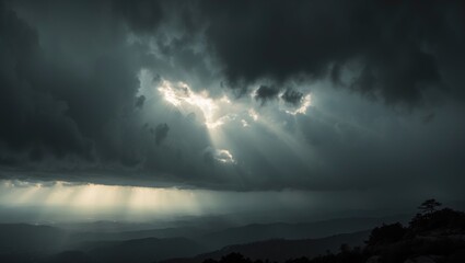 Fototapete - A gloomy and overcast rainy day, seen from the summit of a mountain.