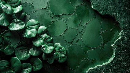Poster - Opulent green pebble tiles for backdrop. Abstract smooth concrete floor and wall design. Dark green stone wall texture. Coarse green grain granite backdrop.