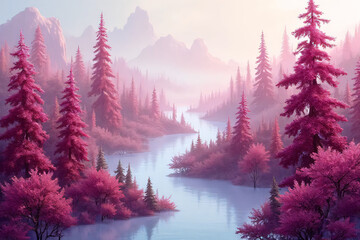 Wall Mural - Snowy mountains reflect a cold, blue sunrise over a frozen lake