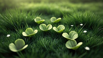 Poster - A patch of clover or an analogous round-leafed plant flourishing in a grassy space.