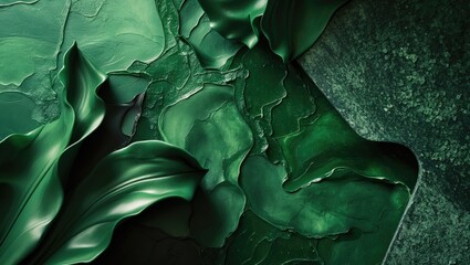 Poster - Luxurious green pebble tile utilized as a background. Abstract refined concrete flooring and wall pattern. Dark green stone wall surface. Textured rough green grain granite background.