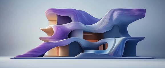 Poster - Abstract architecture with purple flowing design on a light background