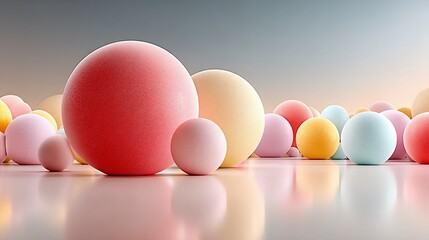Poster - Abstract colorful sphere arrangement on a light pink surface