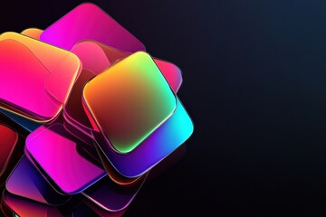Aufkleber - Colorful neon gradient sticker shapes create a vibrant contrast against a deep black background with glossy reflections