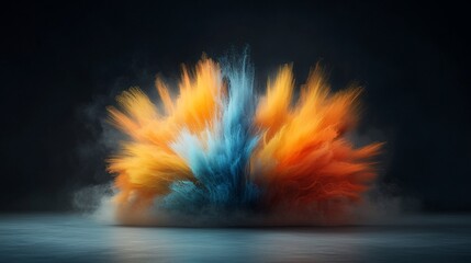 Poster - Abstract explosion of vibrant orange and blue powder